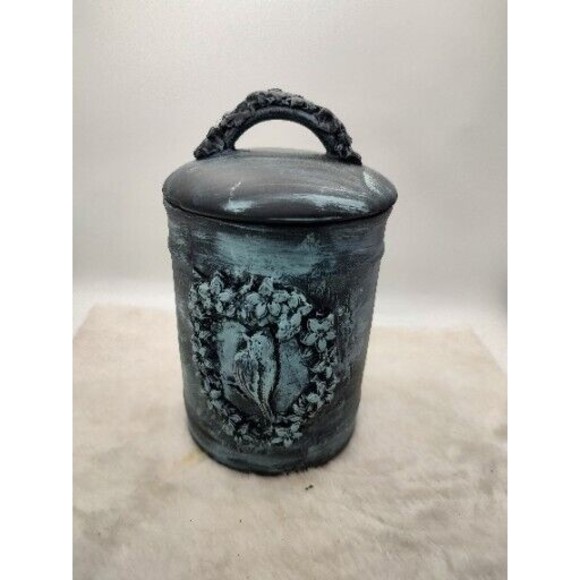 Repurposed Small  storage Canister Handmade By Me With Lid 6.5" Tall Ceramic - Picture 3 of 16